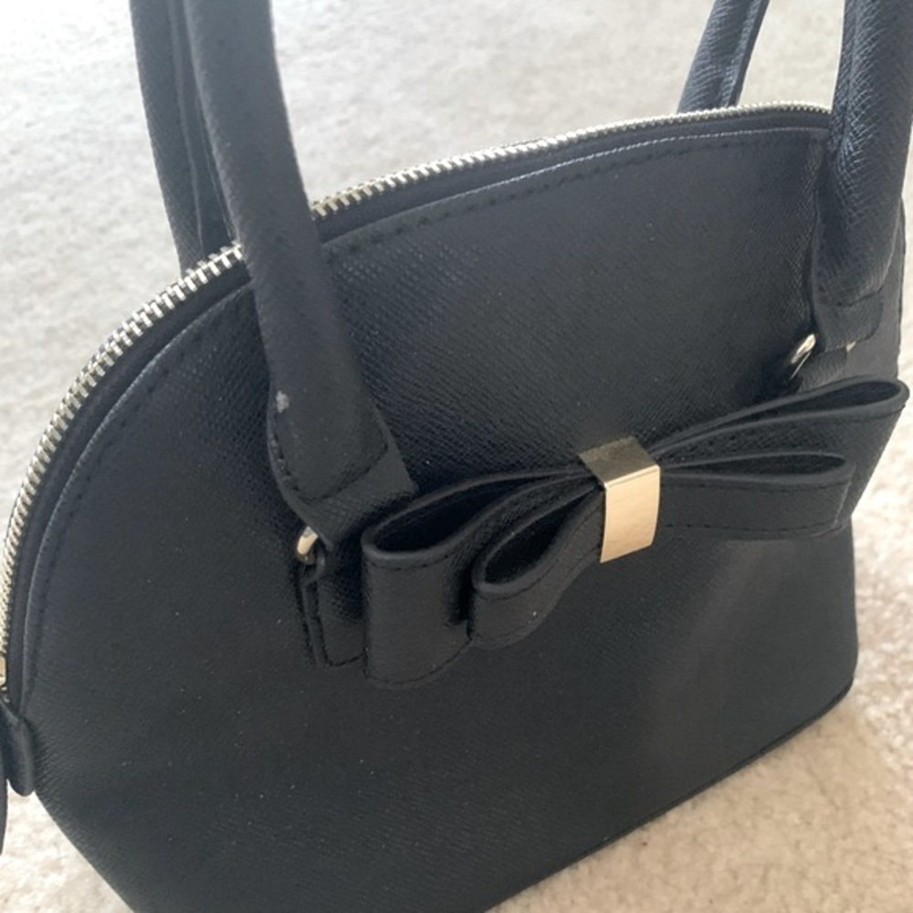 Small Black Faux Leather Sachel With Bow Accent - Picture 2 of 8